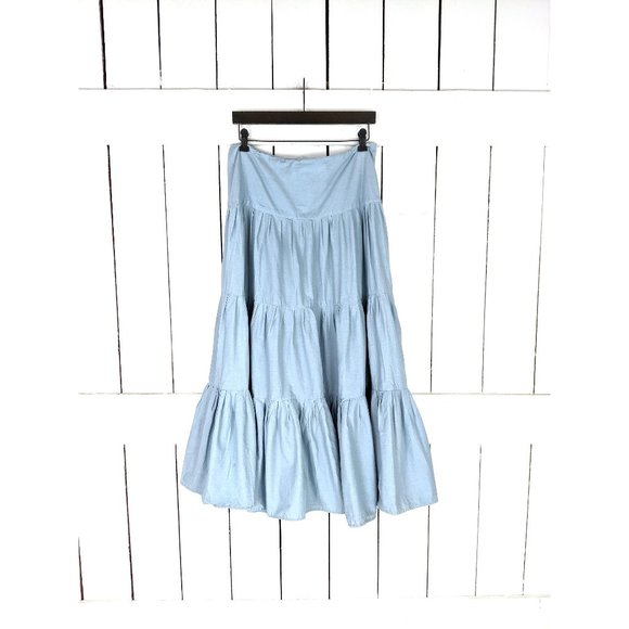 For The Republic Dresses & Skirts - Light blue cotton ruffle jean denim maxi skirt